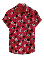 Men's Red Palm Tree Summer Casual Hawaiian Beach Matching Shirt and Shorts Set