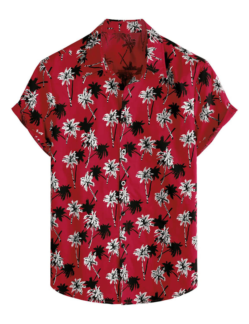 Men's Red Palm Tree Summer Casual Hawaiian Beach Matching Shirt and Shorts Set