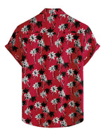Men's Red Palm Tree Summer Casual Hawaiian Beach Matching Shirt and Shorts Set