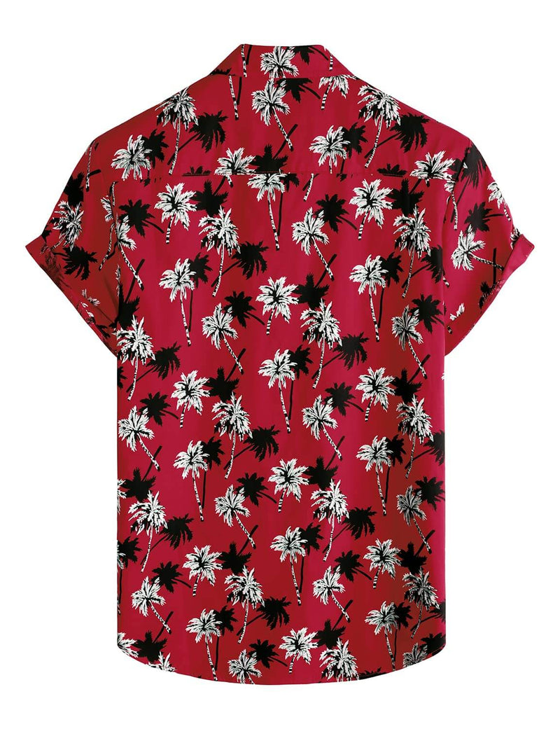 Men's Red Palm Tree Summer Casual Hawaiian Beach Matching Shirt and Shorts Set