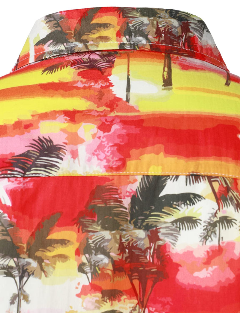 Men's Cotton Red Hawaiian Holiday Tropical Palm Tree Floral Short Sleeve Beach Button Shirt