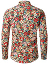 Men's Retro Floral Cotton Breathable Vintage Flower Button Long Sleeve Dress Shirt