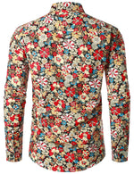 Men's Retro Floral Cotton Breathable Vintage Flower Button Long Sleeve Dress Shirt