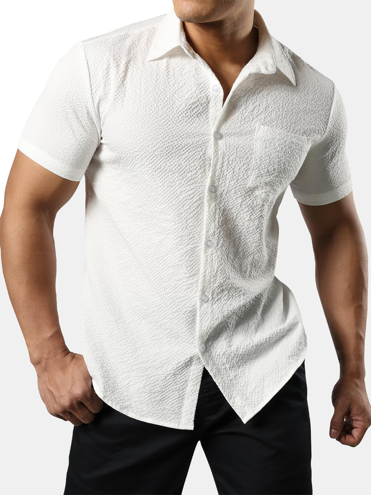 Men's Beach Pocket Summer Short Sleeve Casual Button Shirt