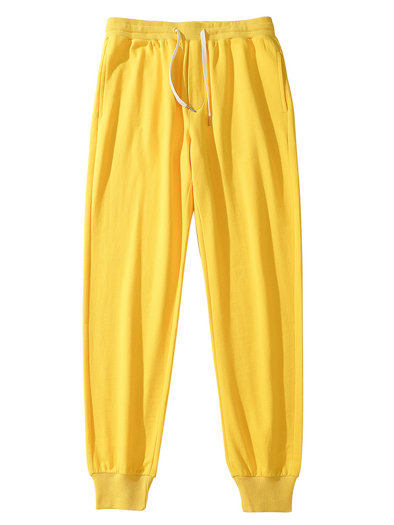 Men's 100% Cotton Casual Solid Color Basic Sports Pants Joggers Trousers