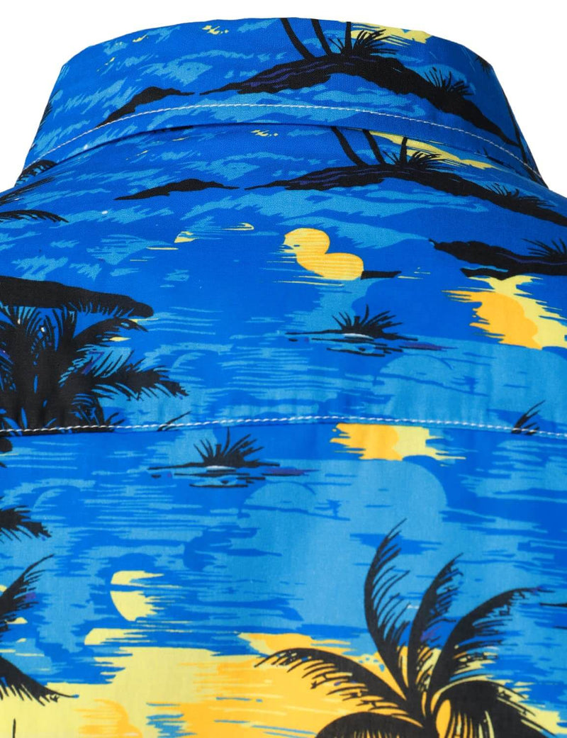 Men's Blue Hawaiian Cotton Beach Summer Holiday Tropical Button Up Short Sleeve Shirt