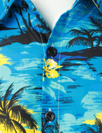 Men's Blue Hawaiian Cruise Tropical Island Vacation Summer Short Sleeve Cotton Shirt