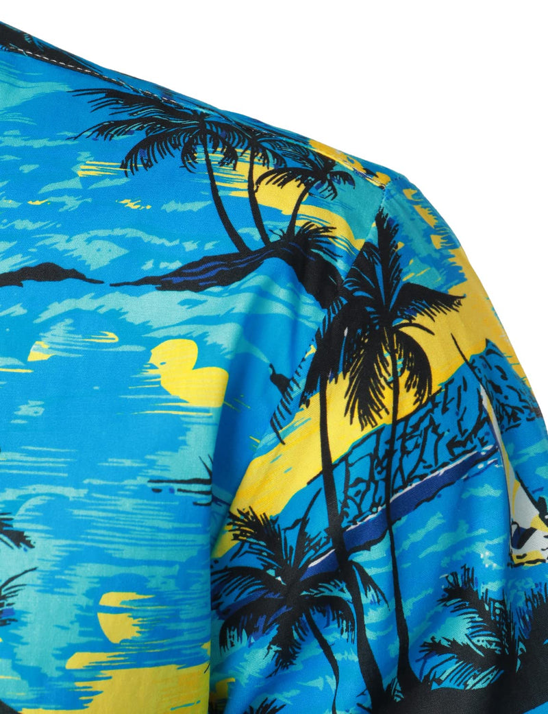 Men's Blue Hawaiian Cruise Tropical Island Vacation Summer Short Sleeve Cotton Shirt