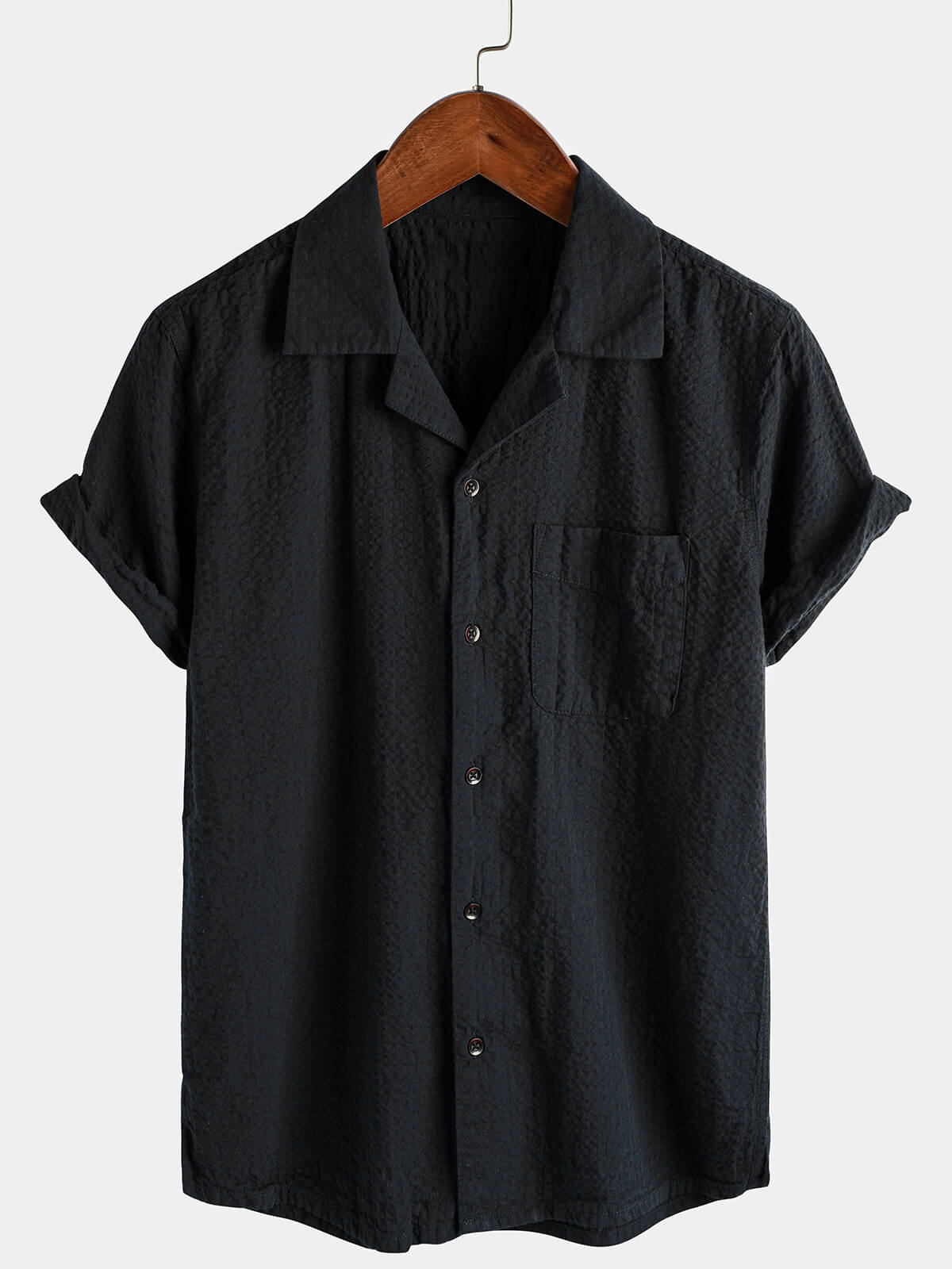 Men's Cotton Pocket Casual Solid Color Beach Summer Button Up Short Sleeve Shirt