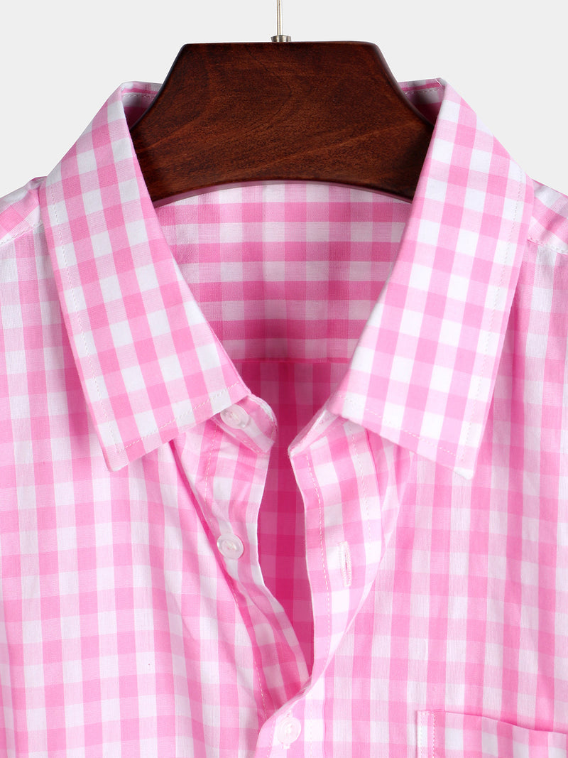 Bundle Of 2 | Men's Casual Solid Color Plaid Cotton Pocket Shirts