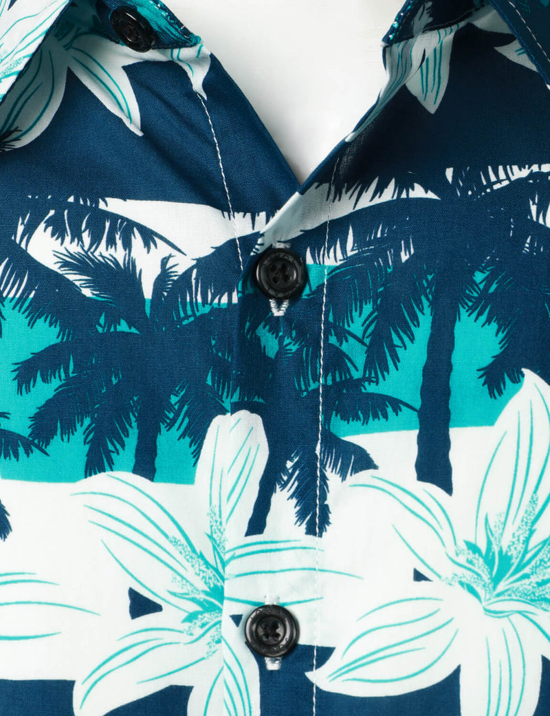 Men's Hawaiian Short Sleeve Cool Cotton Flower Summer Beach Holiday Floral Casual Button Up Shirt
