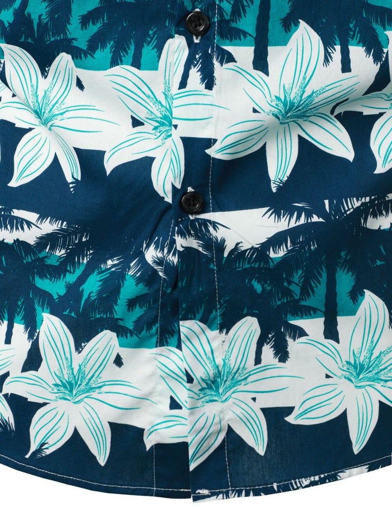 Men's Hawaiian Short Sleeve Cool Cotton Flower Summer Beach Holiday Floral Casual Button Up Shirt