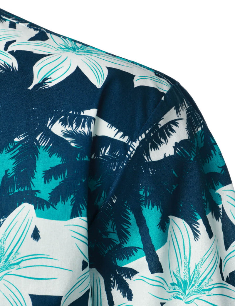Men's Hawaiian Short Sleeve Cool Cotton Flower Summer Beach Holiday Floral Casual Button Up Shirt