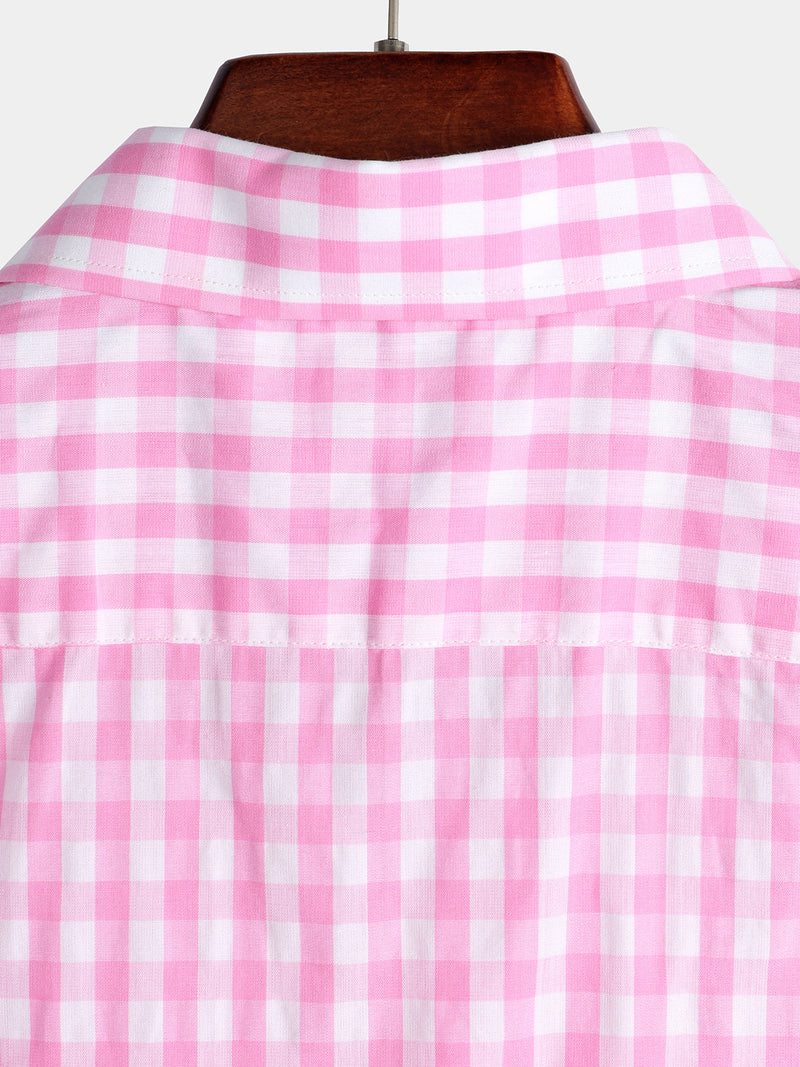 Bundle Of 2 | Men's Casual Solid Color Plaid Cotton Pocket Shirts