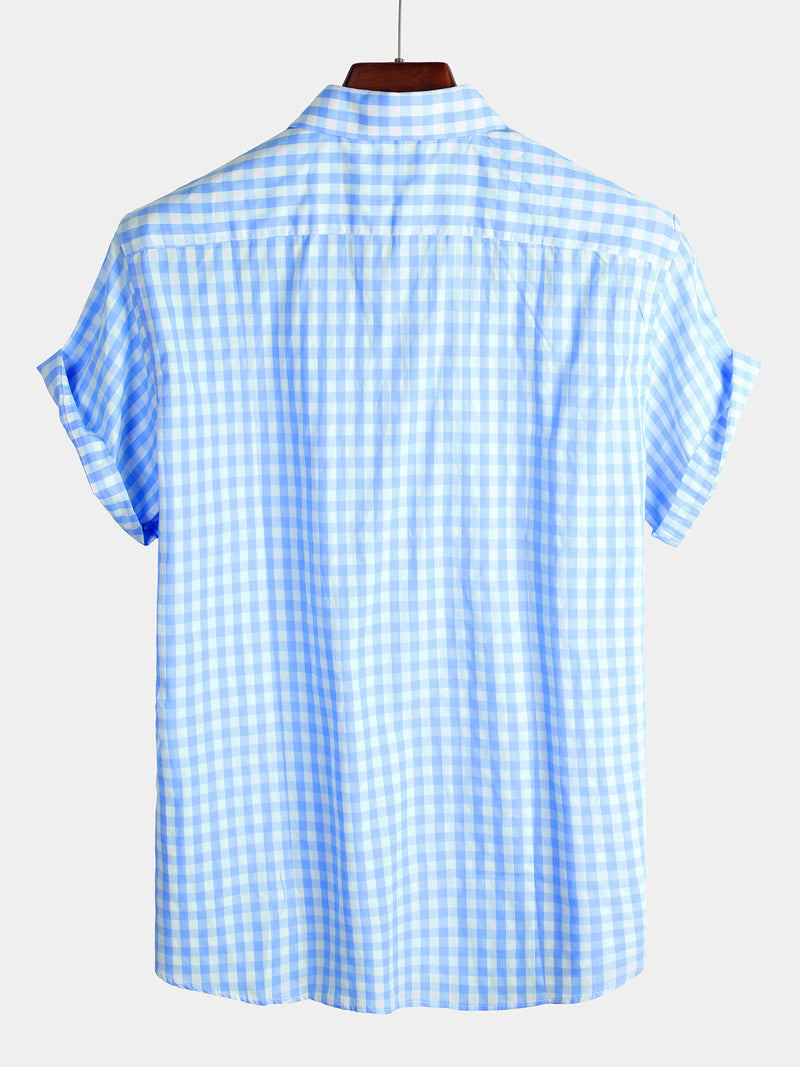 Bundle Of 2 | Men's Casual Solid Color Plaid Cotton Pocket Shirts