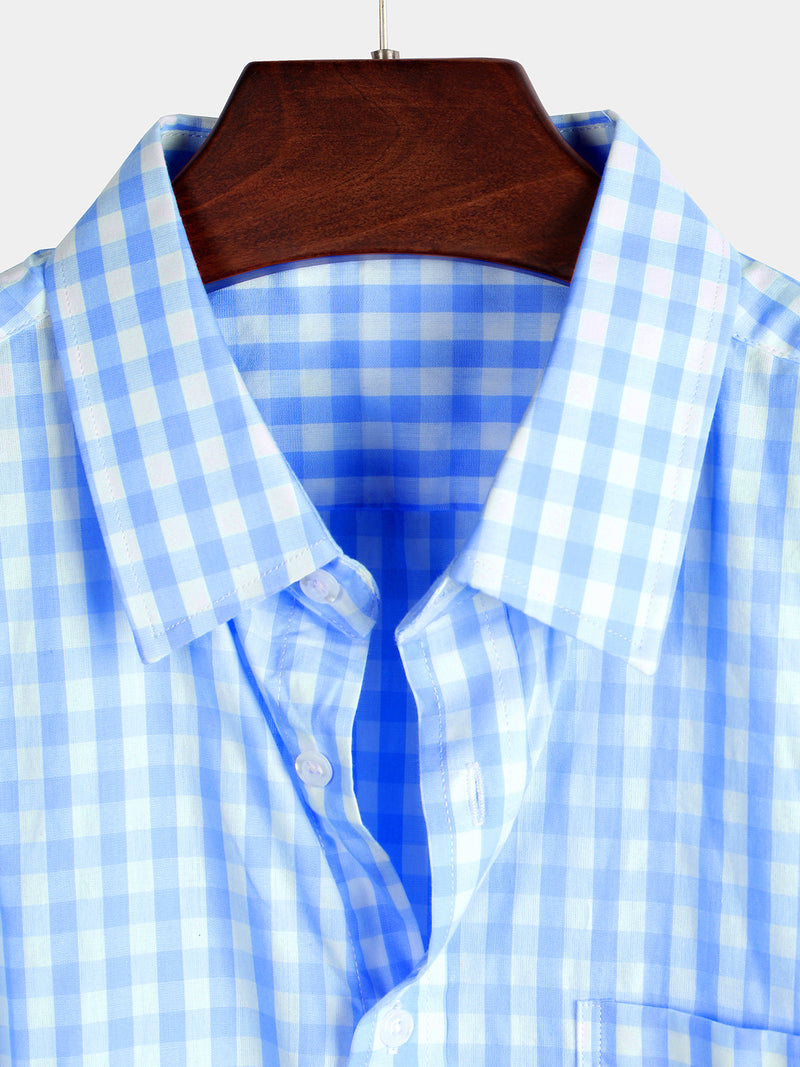 Bundle Of 2 | Men's Casual Solid Color Plaid Cotton Pocket Shirts