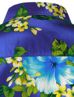 Men's Dark Blue Hawaiian Short Sleeve Cotton Summer Beach Aloha Floral Hibiscus Flower Button Up Shirt