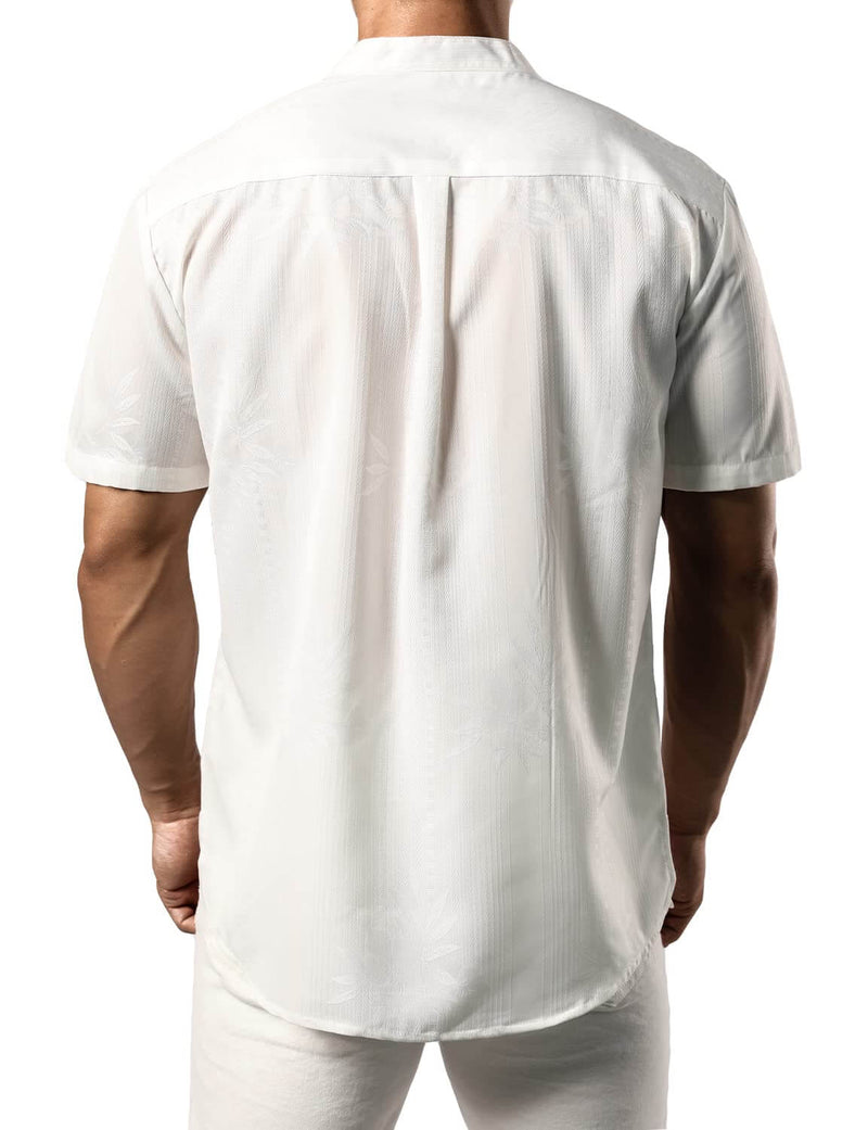 Men's Casual Summer Floral Jacquard Henley Pocket Vacation Hawaiian Short Sleeve Shirt