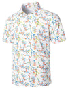 Men's Summer Floral Print White Cotton Vacation Golf Short Sleeve Sports Polo Shirt