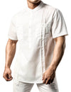 Men's Casual Summer Floral Jacquard Henley Pocket Vacation Hawaiian Short Sleeve Shirt