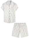 Men's White Flamingo Cotton Beach Button Summer Shirt and Shorts Set