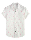 Men's White Flamingo Cotton Beach Button Summer Shirt and Shorts Set