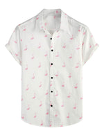 Men's White Flamingo Cotton Beach Button Summer Shirt and Shorts Set