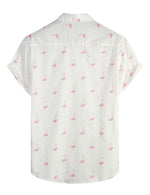 Men's White Flamingo Cotton Beach Button Summer Shirt and Shorts Set