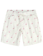 Men's White Flamingo Cotton Beach Button Summer Shirt and Shorts Set
