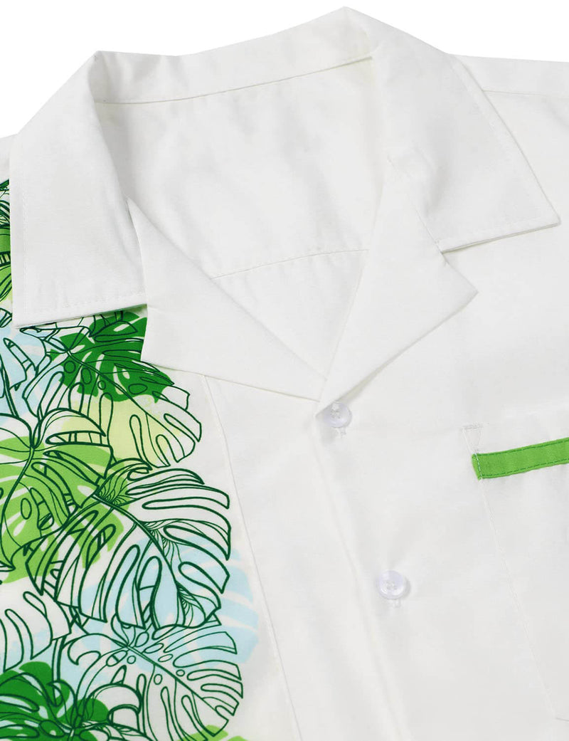 Men's Tropical Camp 50s Retro Bowling Button Up White Short Sleeve Shirt
