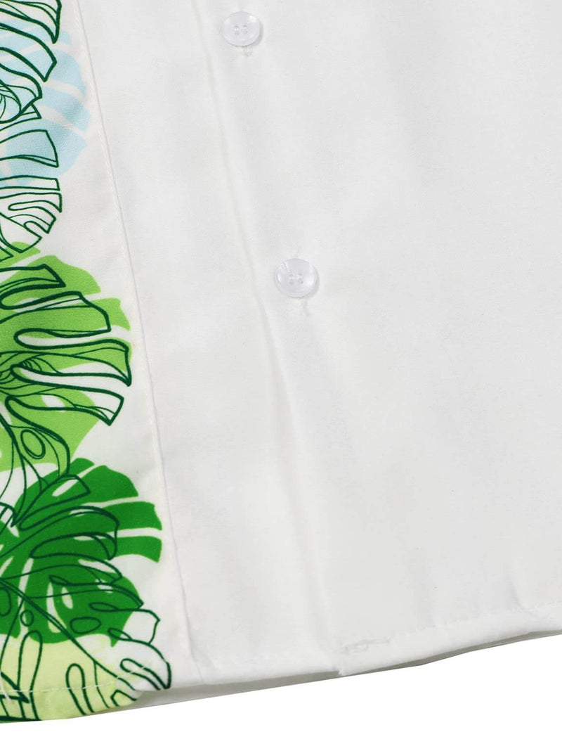 Men's Tropical Camp 50s Retro Bowling Button Up White Short Sleeve Shirt