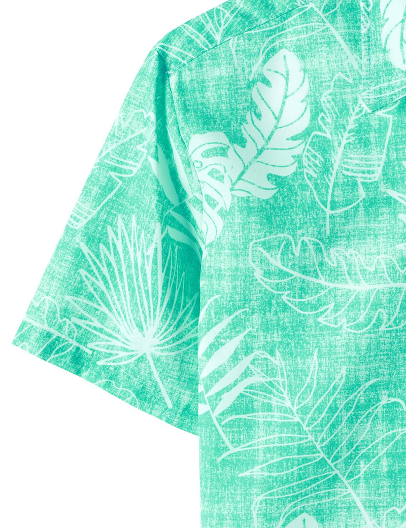 Men's Green Hawaiian Summer Casual Pocket Tropical Plant Print Beach Holiday Short Sleeve Shirt