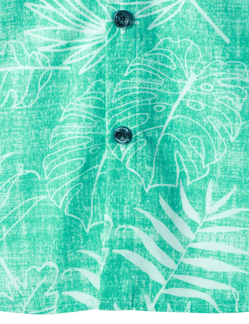 Men's Green Hawaiian Summer Casual Pocket Tropical Plant Print Beach Holiday Short Sleeve Shirt