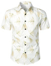 Men's Cotton White Floral Summer Casual Button Up Beach Holiday Short Sleeve Shirt