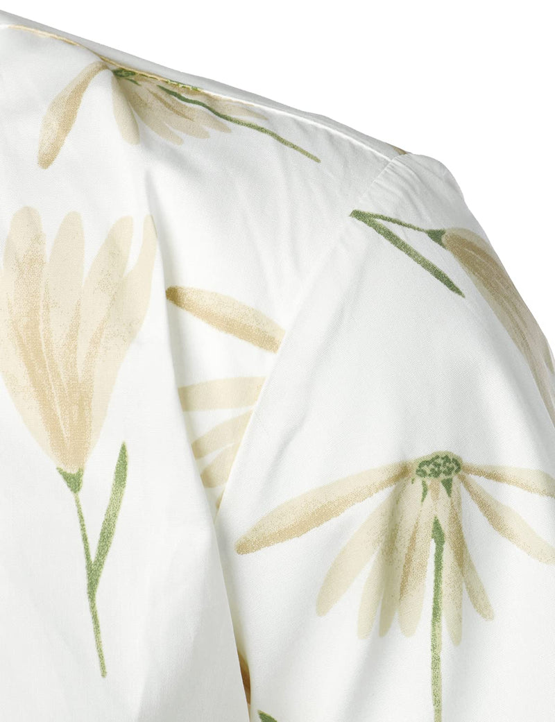 Men's Cotton White Floral Summer Casual Button Up Beach Holiday Short Sleeve Shirt