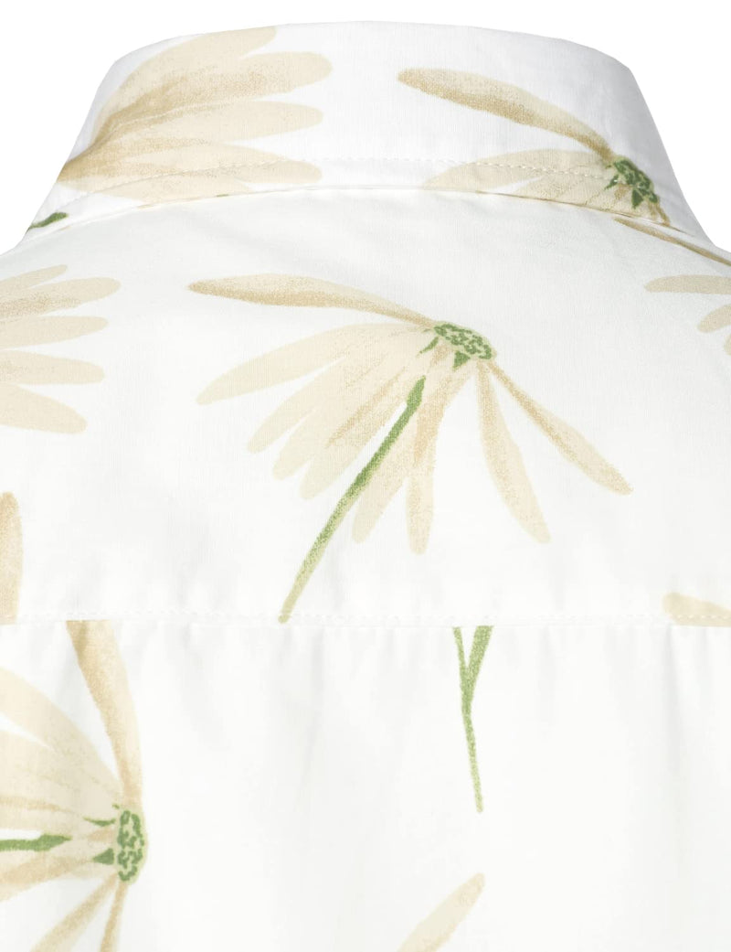 Men's Cotton White Floral Summer Casual Button Up Beach Holiday Short Sleeve Shirt