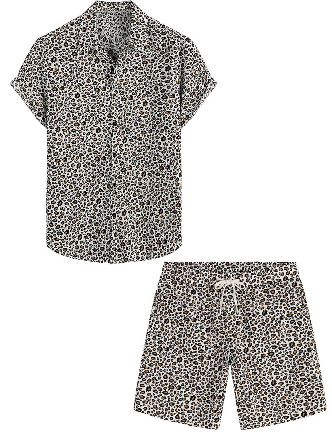 Men's Blue Flamingo Beach Button CottonSummer Shirt and Shorts Set