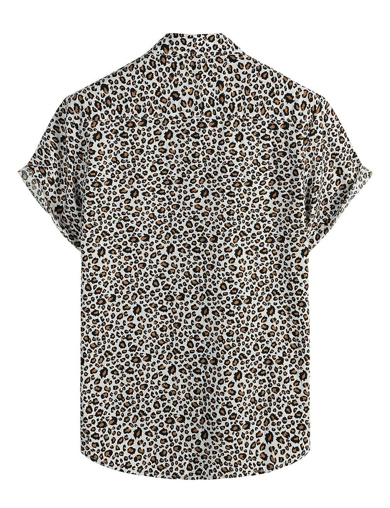 Men's Leopard Print Summer Casual Hawaiian Beach Matching Shirt and Shorts Set