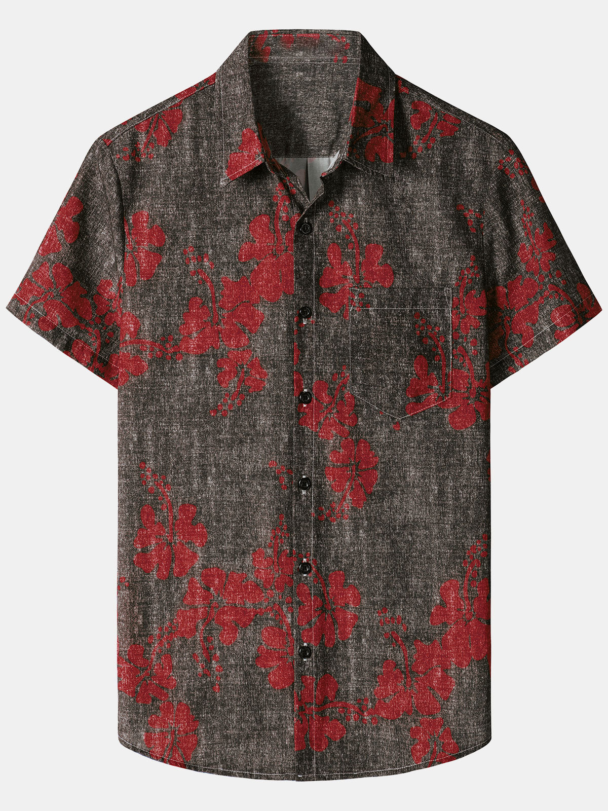 Men‘s Floral Print Hawaiian Pocket Casual Aloha Shirts