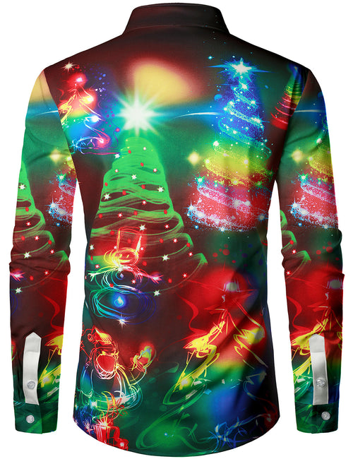 Men's Neon Christmas Tree Christmas Lights Festive Xmas Long Sleeve Shirt