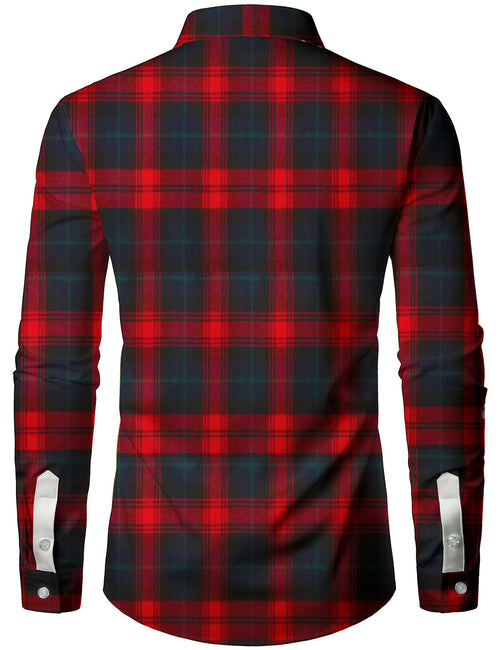 Men's Red Plaid Santa Claus Merry Christmas Button Up Long Sleeve Shirt