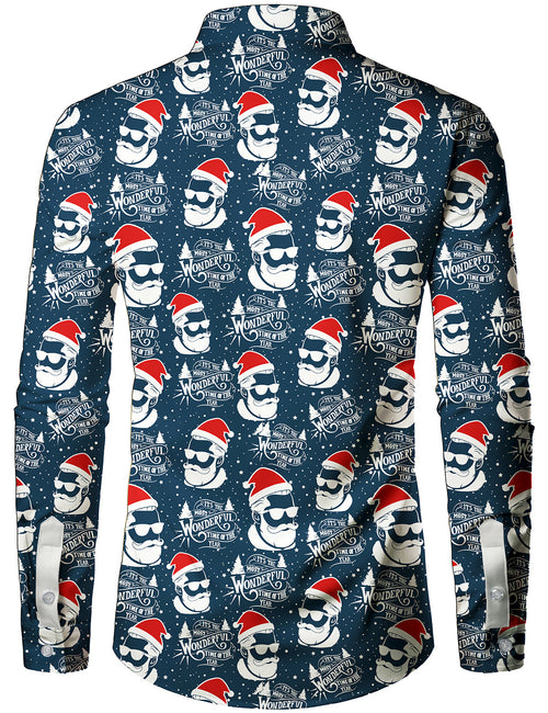 Men's Christmas Santa Claus Blue Festival Long Sleeve Shirt