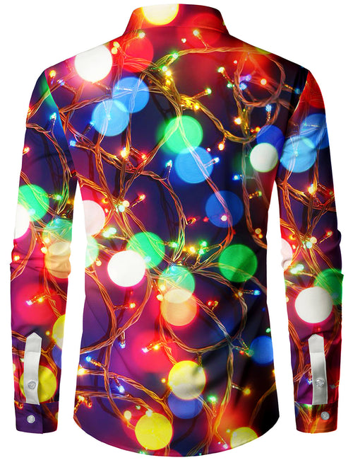Men's Christmas Neon Long Sleeve Holiday Party Button Up Shirt