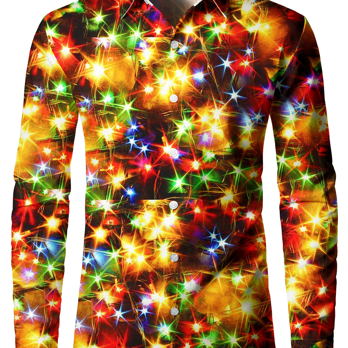 Men's Christmas Gold Neon Long Sleeve Drama Costume Party Button Shirt