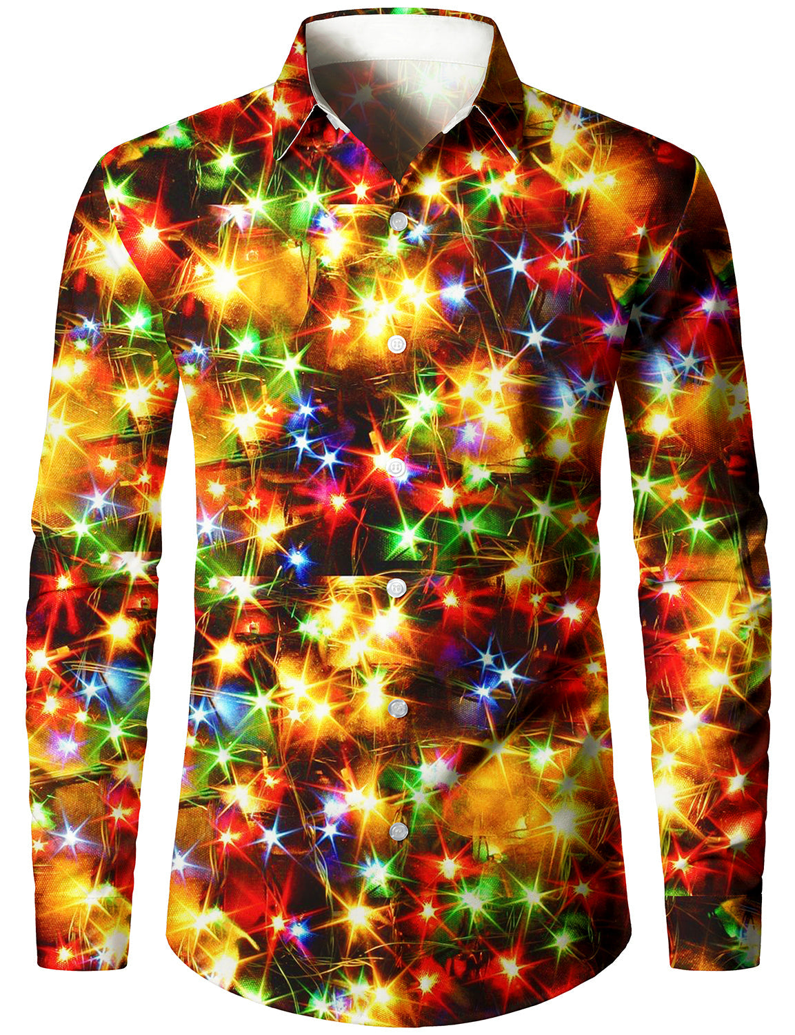 Men's Christmas Gold Neon Long Sleeve Drama Costume Party Button Shirt