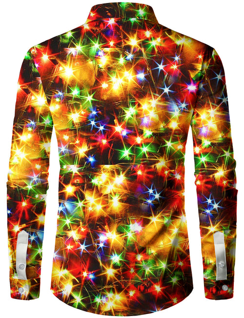 Men's Christmas Gold Neon Long Sleeve Drama Costume Party Button Shirt