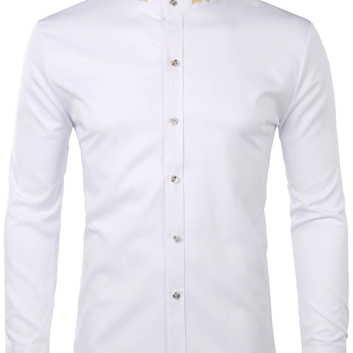 Men's Solid Color Collar Embroidered Long Sleeve Shirt