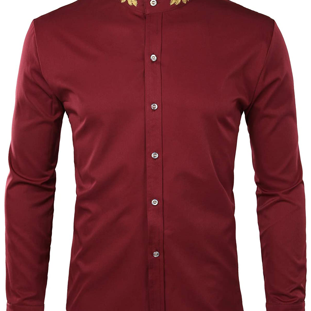 Men's Solid Color Collar Embroidered Long Sleeve Shirt