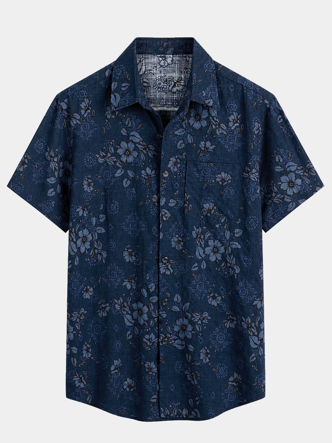 Men's Blue Cotton Floral Hawaiian Vintage Shirt