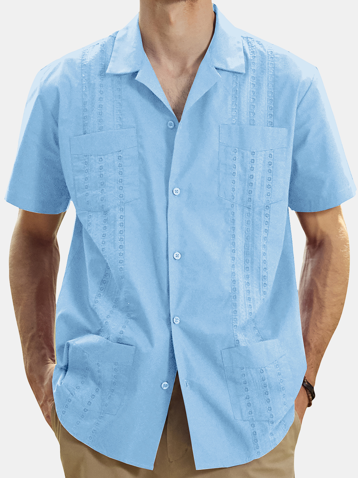 Men's Guayabera Cuban Short Sleeve Casual Button Beach Shirt